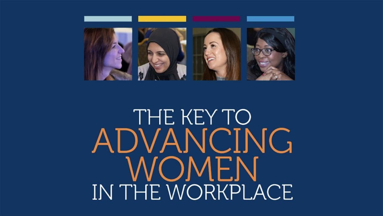 key to advancing women in the workplace infographic