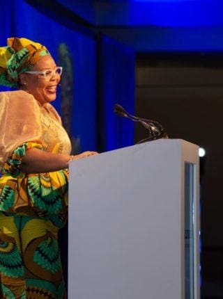 woman speaking at the international conference in dublin