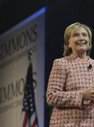 Hillary Clinton addressing crowd.