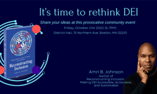Reconstructing Inclusion by Amri Johnson book launch poster