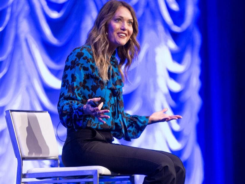 amy purdy on stage at the simmons leadership conference