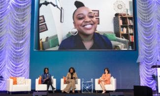 quinta brunson, sheryl lee ralph, joyce kulhawik, lynn perry wooten on stage at the simmons leadership conference