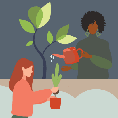 vector women caring for plants