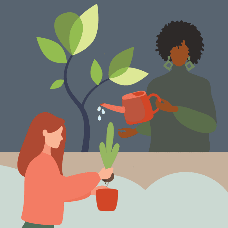 vector women caring for plants